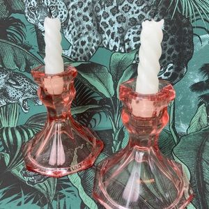 Vintage depression glass candle stick holders